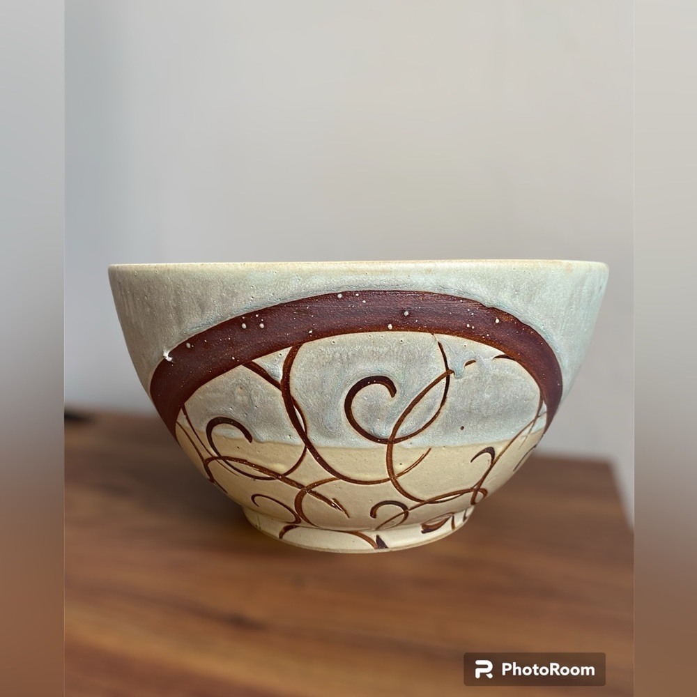 Liz Kinder Abstract Art Pottery Large Decor/Serving Bowl/Dish Summer 2002